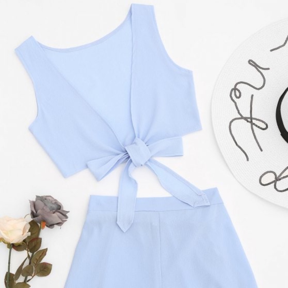 Tie front Blue Top and Shorts Set